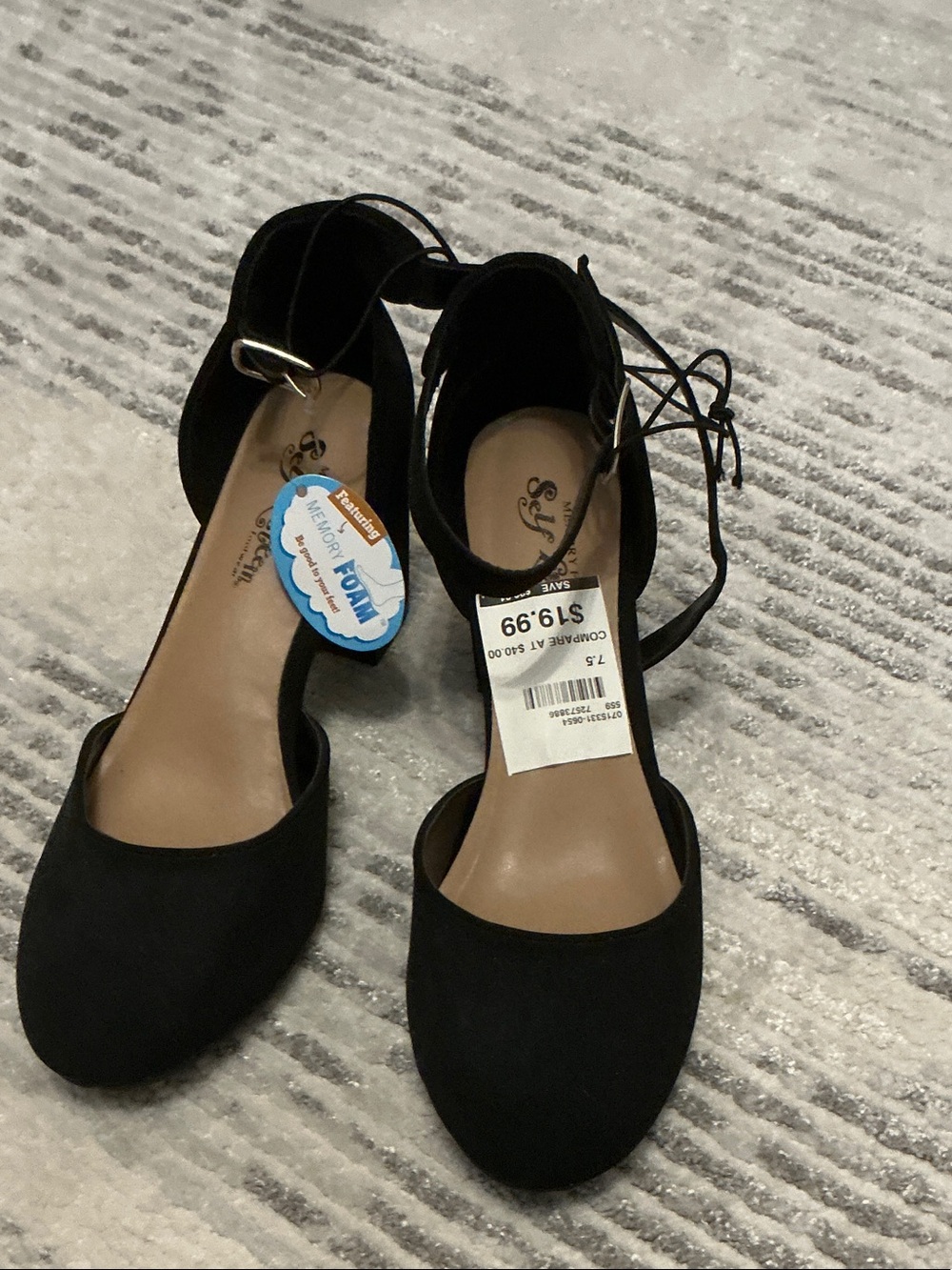 Self Esteem Black Suede Ankle Buckle Heels
